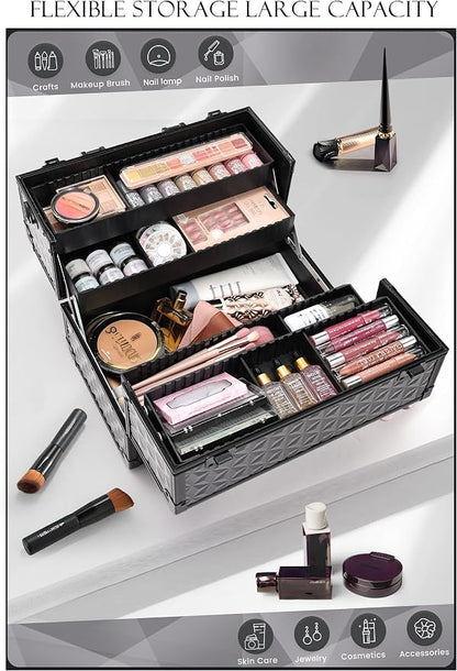 Joligrace Makeup Train Case Professional Cosmetic Organizer Aluminum Storage Box - Image 2