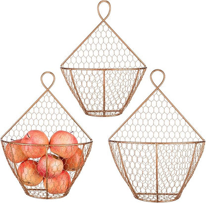 MyGift Set of 3, Farmhouse Copper Metal Wire Mesh Wall Hanging Baskets - Image 6
