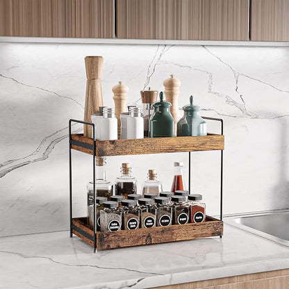 2-Tier Wood Bathroom Counter Organizer, Kitchen Spice Rack | Multi-Use Storage - Image 2
