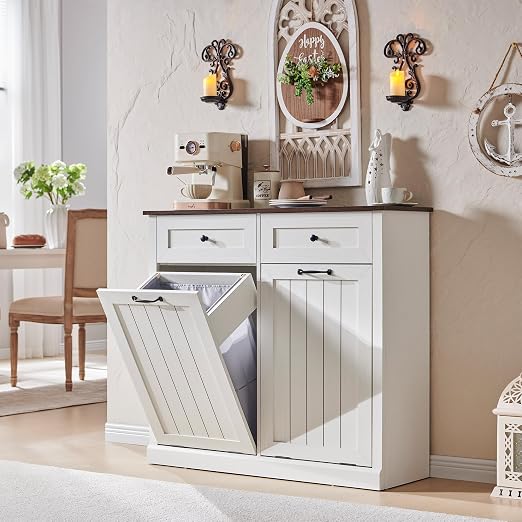 Double Tilt Out Trash Cabinet, 20 Gallon Farmhouse Laundry Hamper Cabinet by IFGETEnrichYourLivingSpace