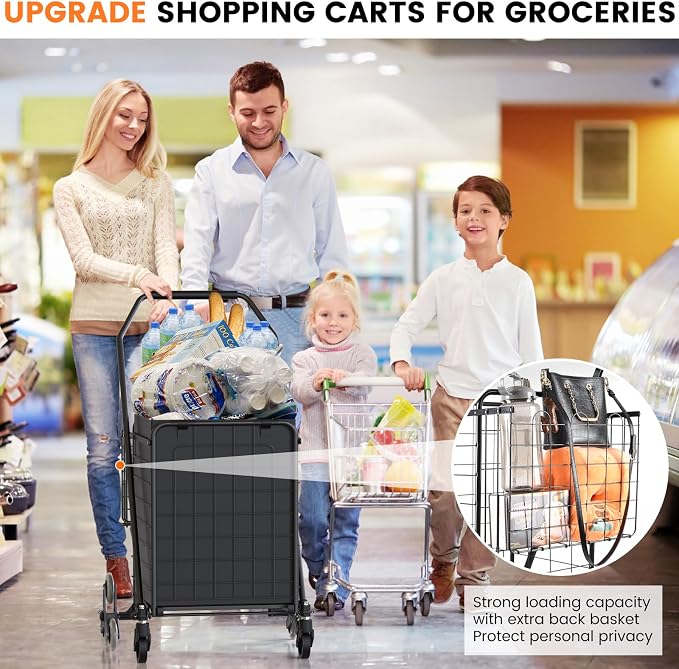 Shopping Cart for Groceries, 280 LBS Large Grocery Cart - Image 8