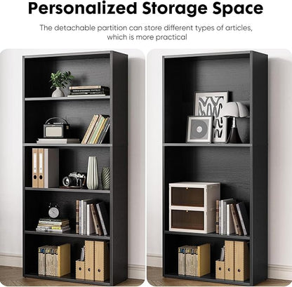 HealSmart 5 Tier Bookcase, Industrial 5 Book Shelf, 9.2" D x 23.8" W x 53" H - Image 4