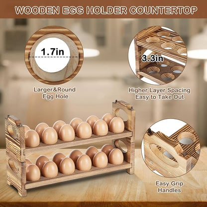 Wooden Egg Holder with 4 Layers/48-Hole, Stackable Wood Egg Rack Countertop - Image 5