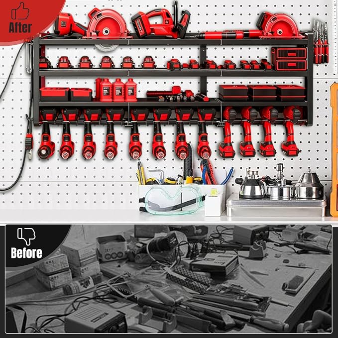 50" W Large Power Tool Organizer Wall Mount, Load 600lbs, 4 Layer Heavy Duty 12 - Image 5