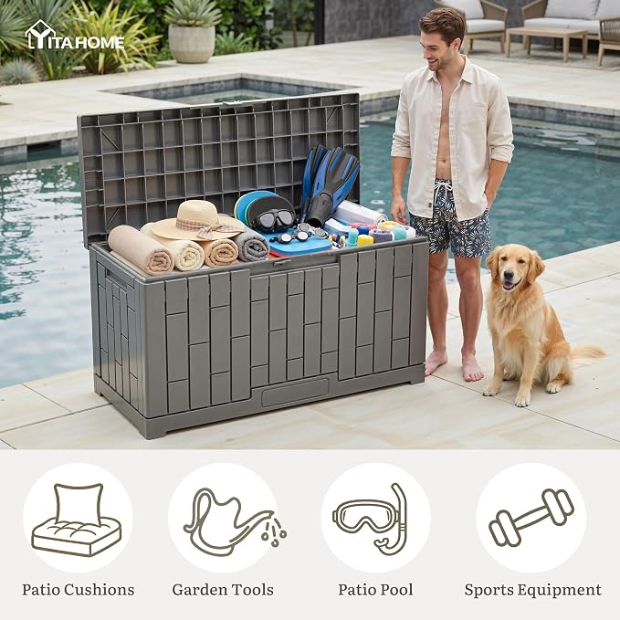 YITAHOME 60 Gallon Resin Deck Box, Weather Resistant Outdoor Rattan Storage Box - Image 6