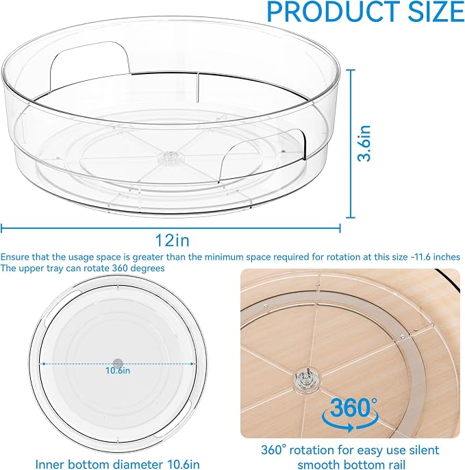 Yieach 4 Pack 12" W Clear Acrylic Lazy Susan Turntable - Image 3