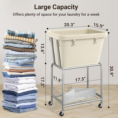 ELYKEN Laundry Cart with Wheels, Rolling Laundry Hamper with Removable Bag and - Image 3
