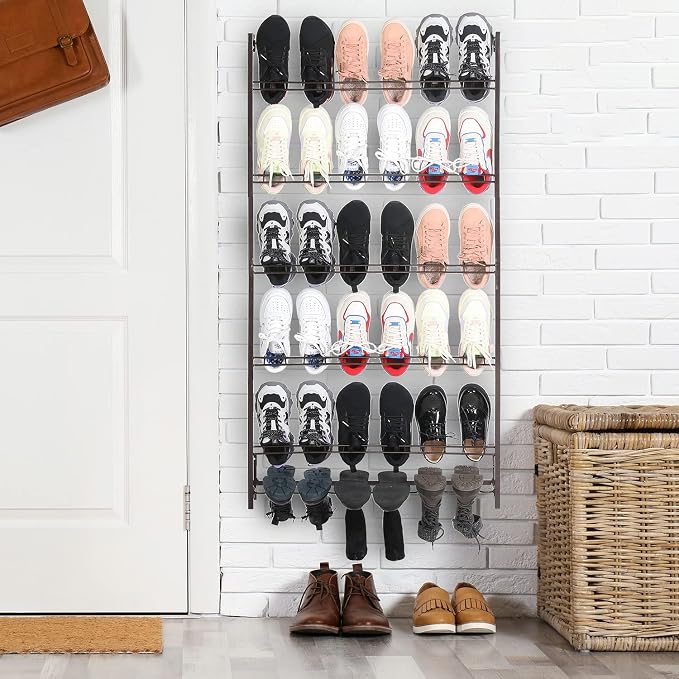 MyGift 5-Tier Wall Mounted Dark Brown Metal 18 Pair Boot and Shoe Storage Rack - Image 3