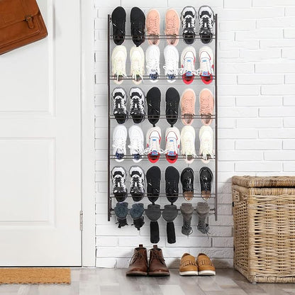 MyGift 5-Tier Wall Mounted Dark Brown Metal 18 Pair Boot and Shoe Storage Rack - Image 3
