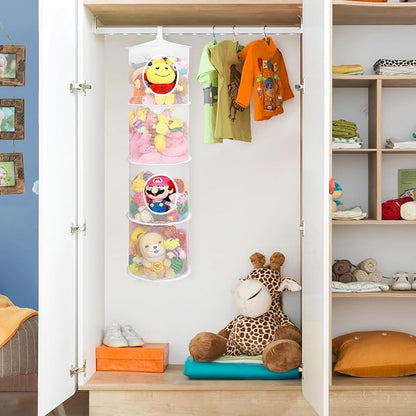 Hanging Stuffed Animal Storage Hammock Net 4 Tiers, Holds Plushies, Foldable - Image 2