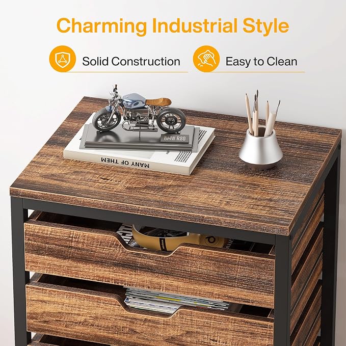 Tribesigns 7-Drawer File Cabinet, Wood Mobile Storage Drawer, Rustic Brown | - Image 6