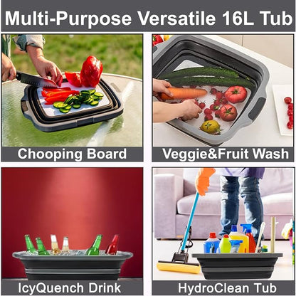 Collapsible BBQ Prep Tub 16L Black | Portable Meat Marinating Container - Image 3