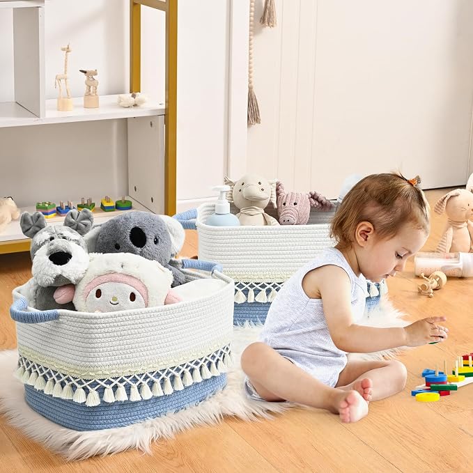 2 Pack Storage Basket, Heavy Tassel Woven Baskets - Image 2