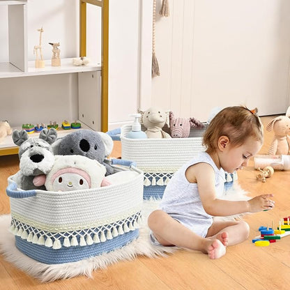2 Pack Storage Basket, Heavy Tassel Woven Baskets - Image 2