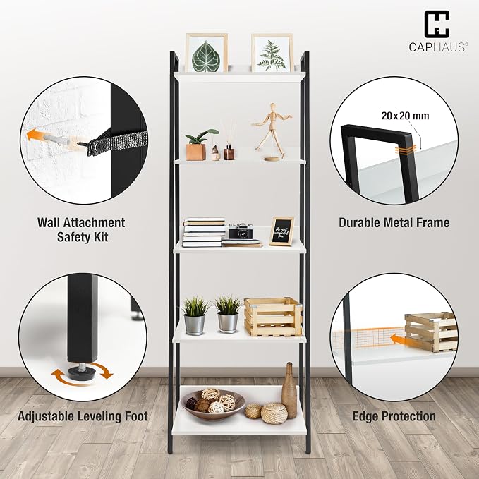 CAPHAUS 5 Tier Ladder Bookshelf, 24 Inch Width Free Standing Shelf, Bookcase - Image 5