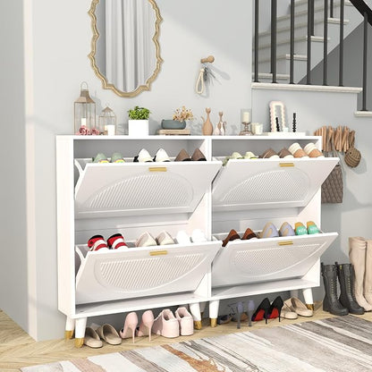White Shoe Cabinet Storage for Entryway: Modern Hidden Shoe Storage Cabinet - Image 3