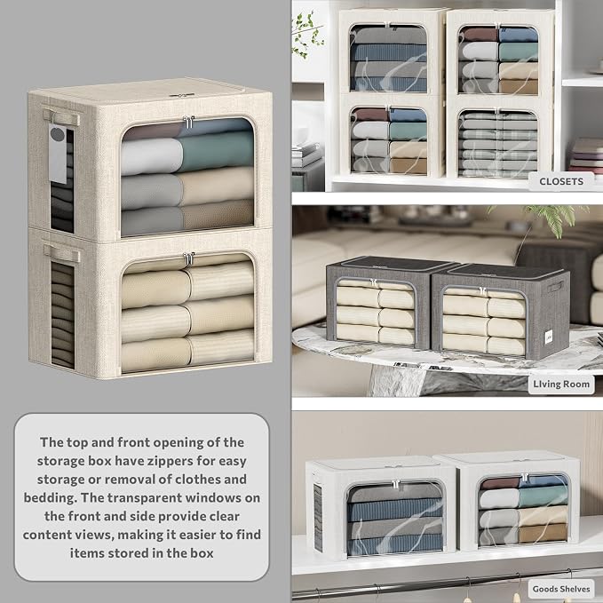 4 Pack Clothes Storage Bins - 22L Stackable Storage Box with Lid，Foldable - Image 2