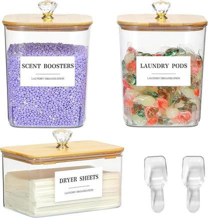 3 Pack Plastic Laundry Pods Container & Dryer Sheet Holder by Dounozzi