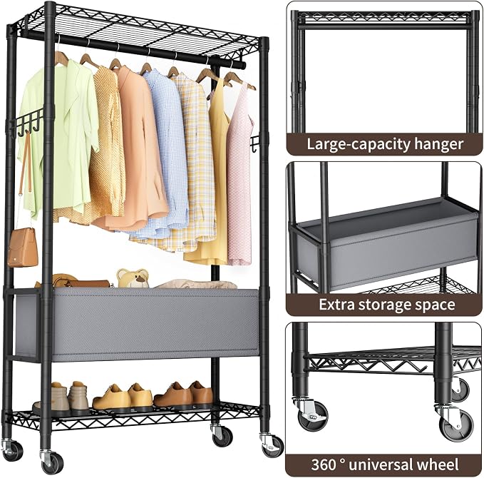 Clothes Rack, Heavy Duty Garment Rack 3 Tier Adjustable - Image 6