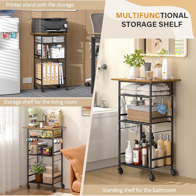 Rolling Kitchen Microwave Cart, 4 Tier Microwave Table Stand - Image 5