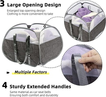 Collapsible Laundry Basket, 90L Tear Proof Mesh Pop-up Hamper 2PCS | Foldable - Image 4