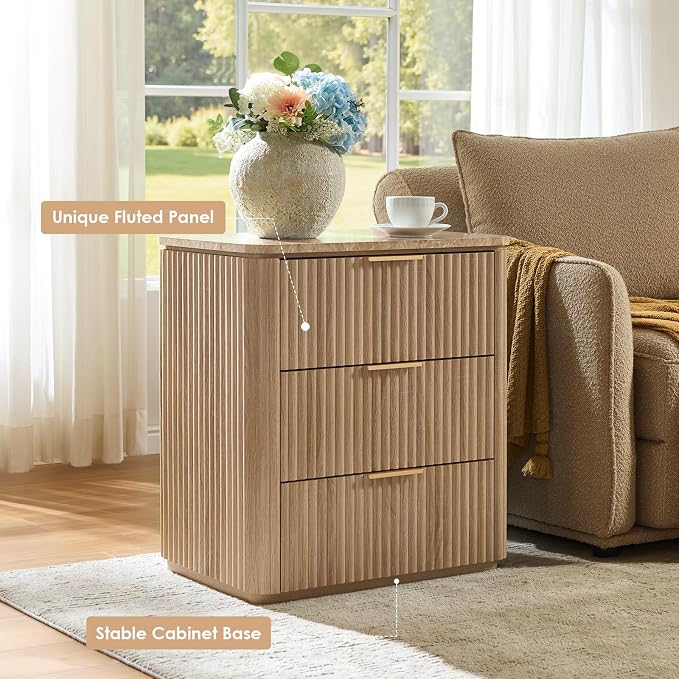 Fluted Nightstand Set of 2, Engineered Wood Bedside Table - Image 4