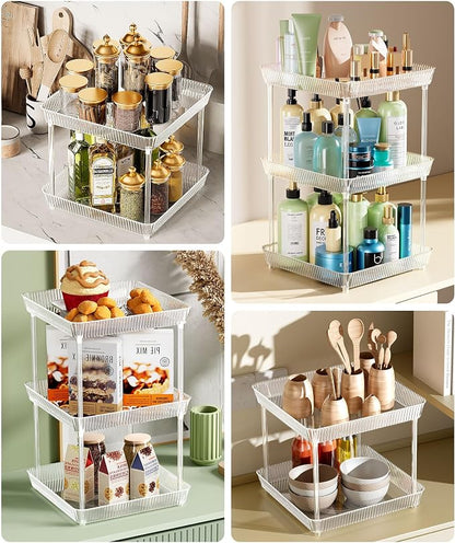 2 Tier Lazy Susan Bathroom Countertop Organizer, 360° Clear Rotating Square - Image 4