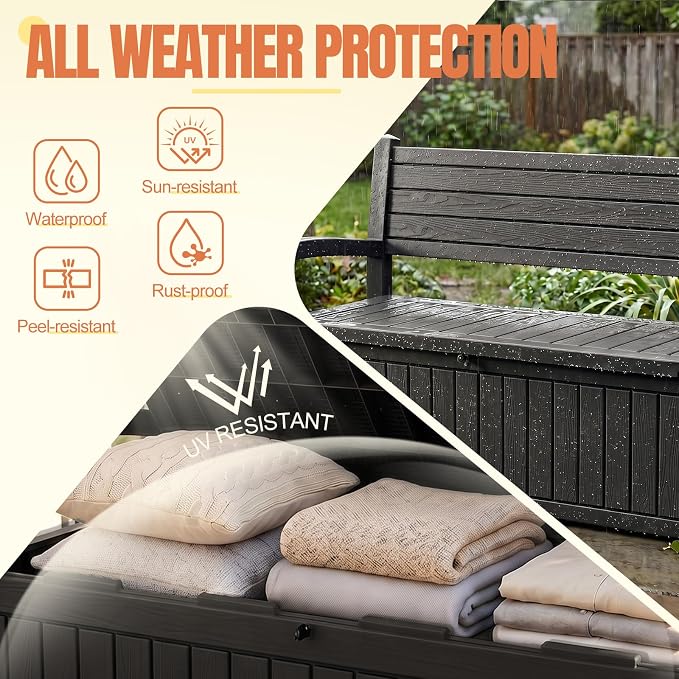 Storage Bench Outdoor Deck Box, 100 Gallon Waterproof & UV Resistant Lockable - Image 4