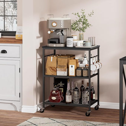Homleke 3-Tier Rolling Kitchen Microwave Cart, Kitchen Utility Cart on Lockable - Image 6