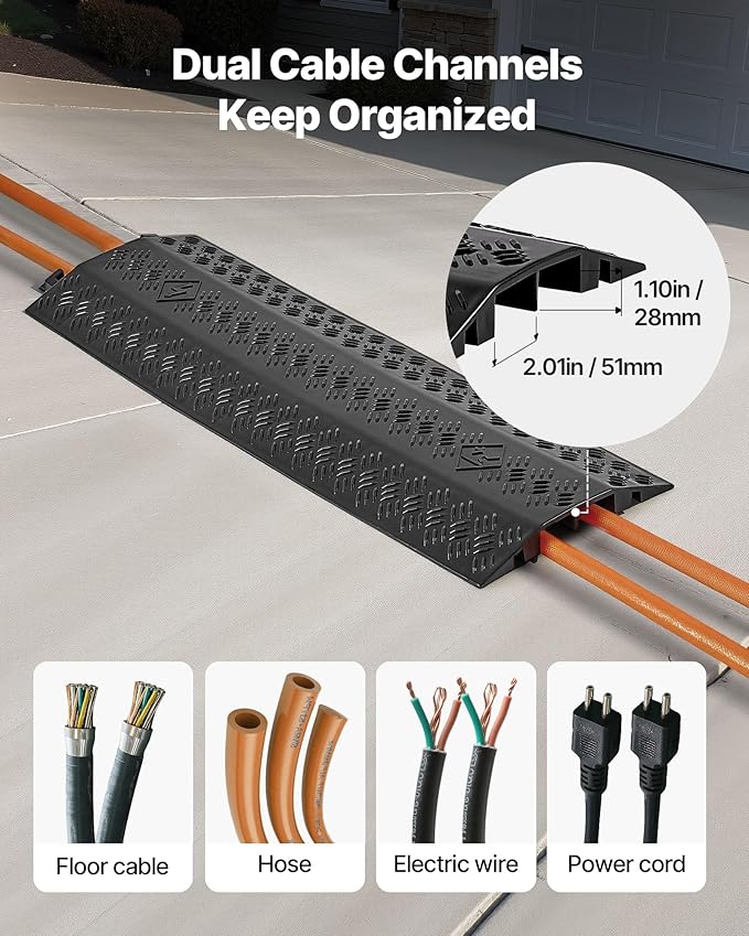 VEVOR 1 Pack Drop Over Cable Cover, 2 Channel Heavy Duty Cable Hose Protector - Image 4