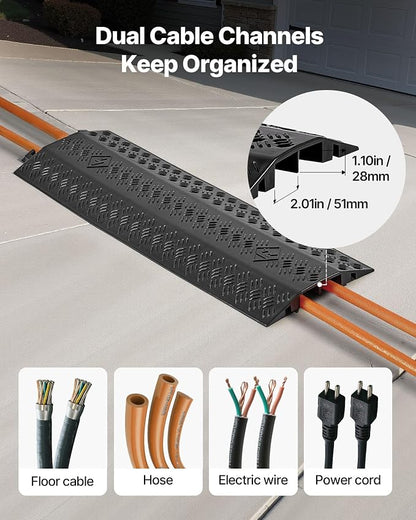 VEVOR 3 Pack Drop Over Cable Cover, 2 Channel Heavy Duty Cable Hose Protector - Image 4