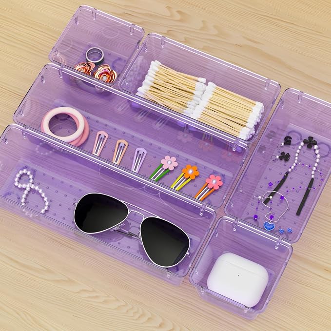 WOWBOX 9 Pack Clear Drawer Organizer Set, Acrylic Drawer Storage Trays - Image 7