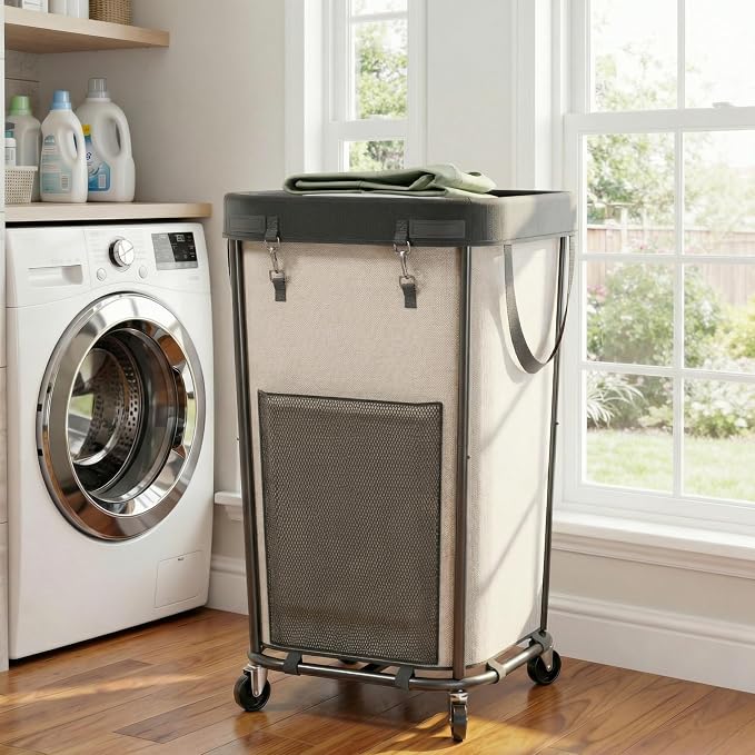 Laundry Basket with Wheels Rolling Laundry Basket, Removable Laundry Bag Design by Unknown