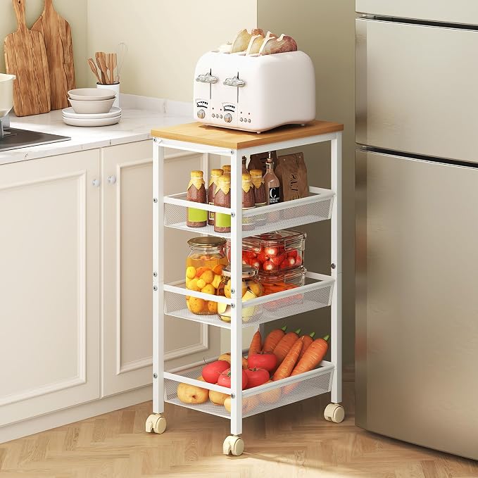 Hoctieon Rolling Storage Cart, 4-Tier Wide Panel Rolling Kitchen Storage Cart - Image 3