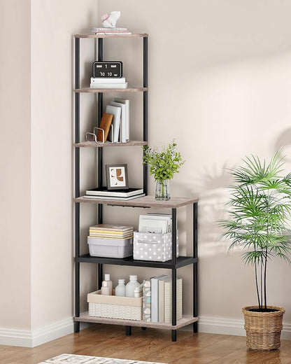 6-Tier Corner Shelf, Industrial Corner Bookshelf by Choezon