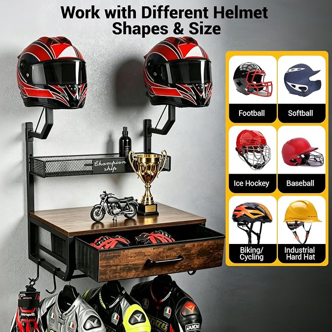 Motorcycle Helmet Holder Wall Mounted - Image 2