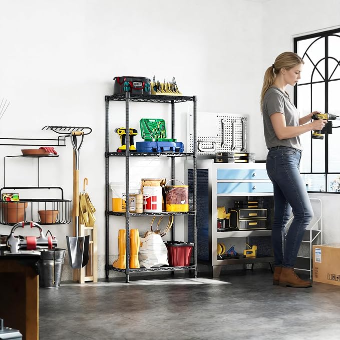 4 Tier Wire Shelf, 1000 LBS Black Wire Shelving Unit - Image 2
