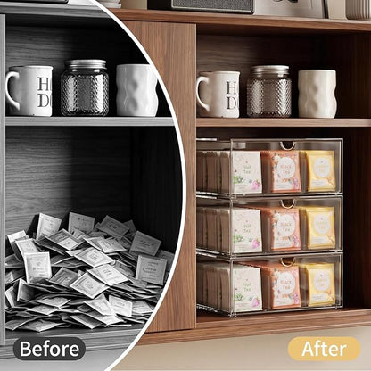 2 Pack Clear Tea Bag Organizer, Stackable Drawer Organizer - Image 6