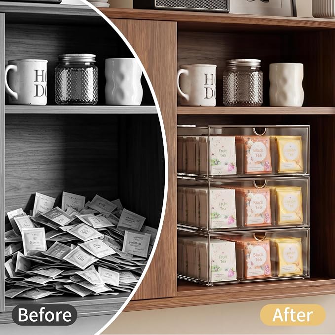 3 Pack Clear Tea Bag Organizer Drawer, Stackable Tea Storage Chest - Image 5