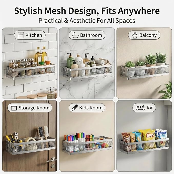 PUSDON 16.5-Inch Extra Long Slim Mesh Shower Caddy, Wall Mounted Bathroom - Image 4