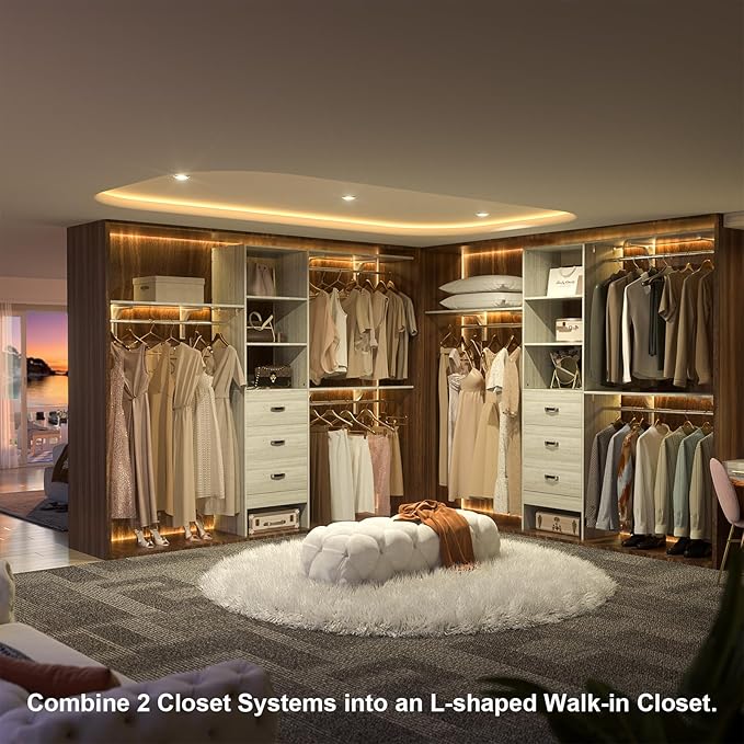 96" Wood Closet System with 3 Enclosed Drawers & 3 Solid Shelves, 8FT - Image 4