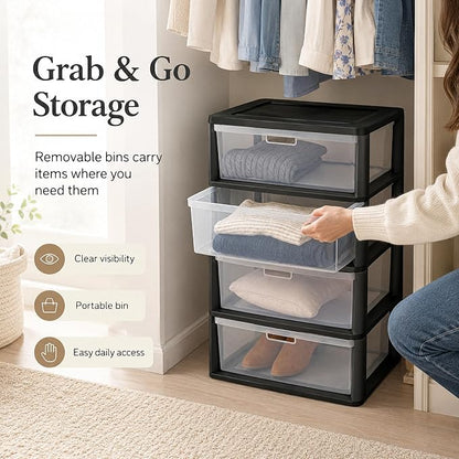 4 Drawer Storage Tower, Wide Plastic Floor Organizer - Image 8