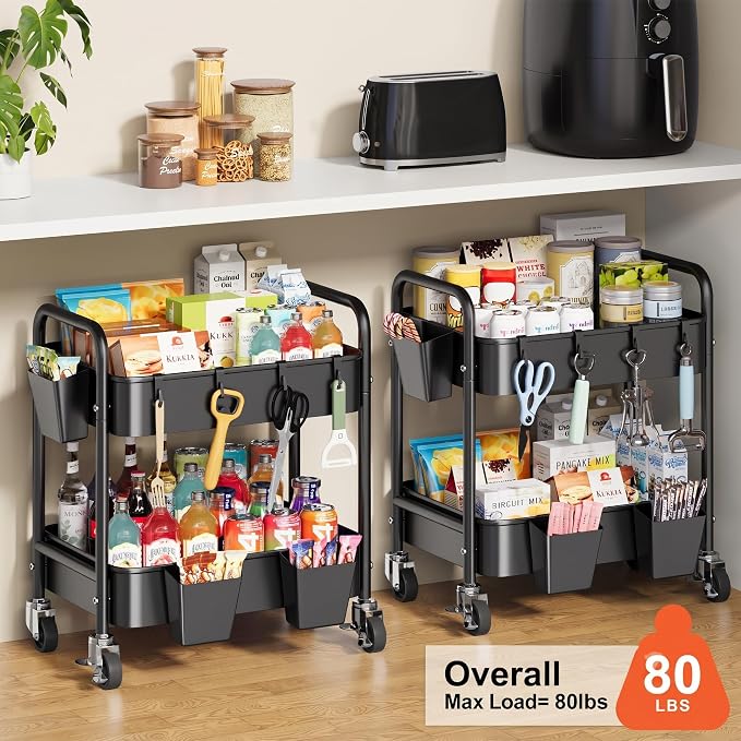 2 Tier Small Rolling Cart Metal - Image 5