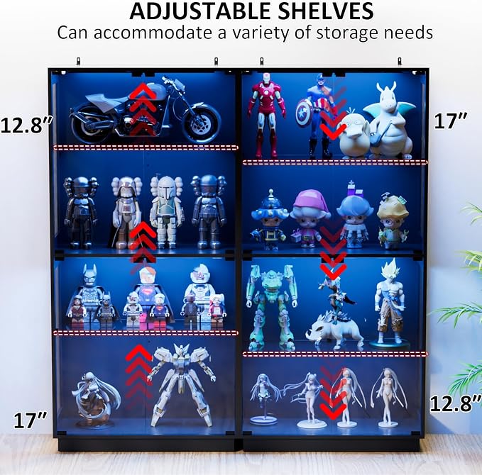 Display Cabinet with Glass Doors 4 Tier Glass Display Case with RGB LED Lights - Image 6