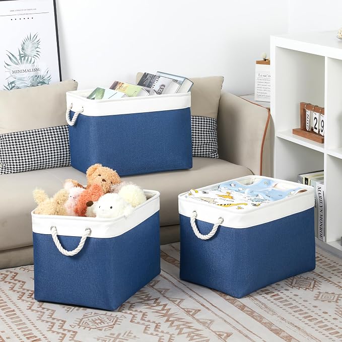 Bidtakay Large Storage Baskets for Shelves 3 Pack Fabric Storage Bins for - Image 2
