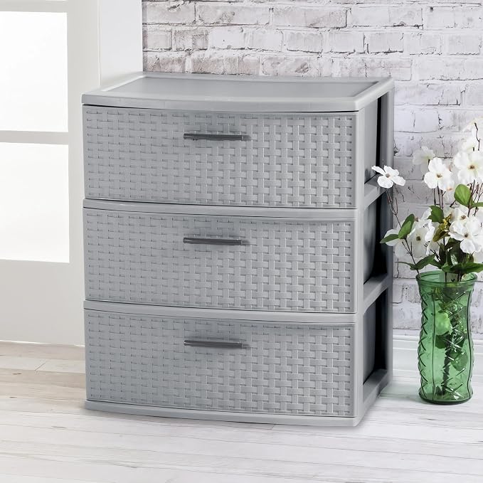 3 Drawer Wide Weave Tower color：Cement - Image 2
