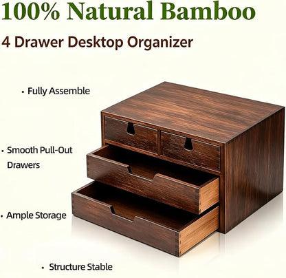 DEAYOU Bamboo Desk Organizer, 100% Natural Bamboo Desktop Drawer Organizer - Image 4