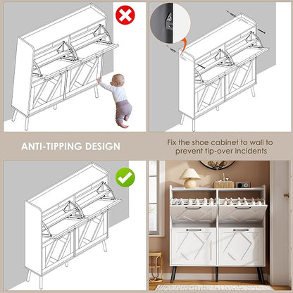 Nicetree Shoe Cabinet with 4 Flip Drawers, Freestanding Shoe Organizer Cabinet - Image 9