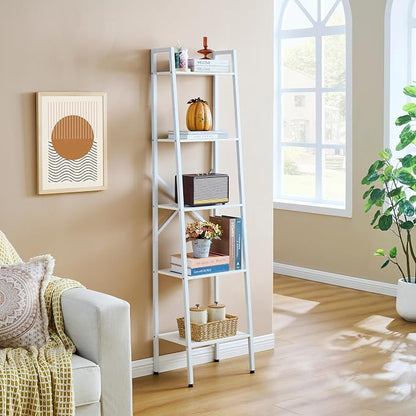 Hoctieon 5-Tier Industrial Ladder Bookshelf, Narrow Ladder Shelf, Tall Standing - Image 6