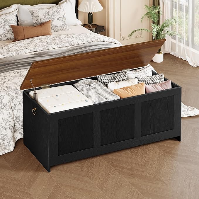 HOOBRO Storage Bench, 43.3" Retro Wooden Storage Chest, Wooden Storage Trunk - Image 6